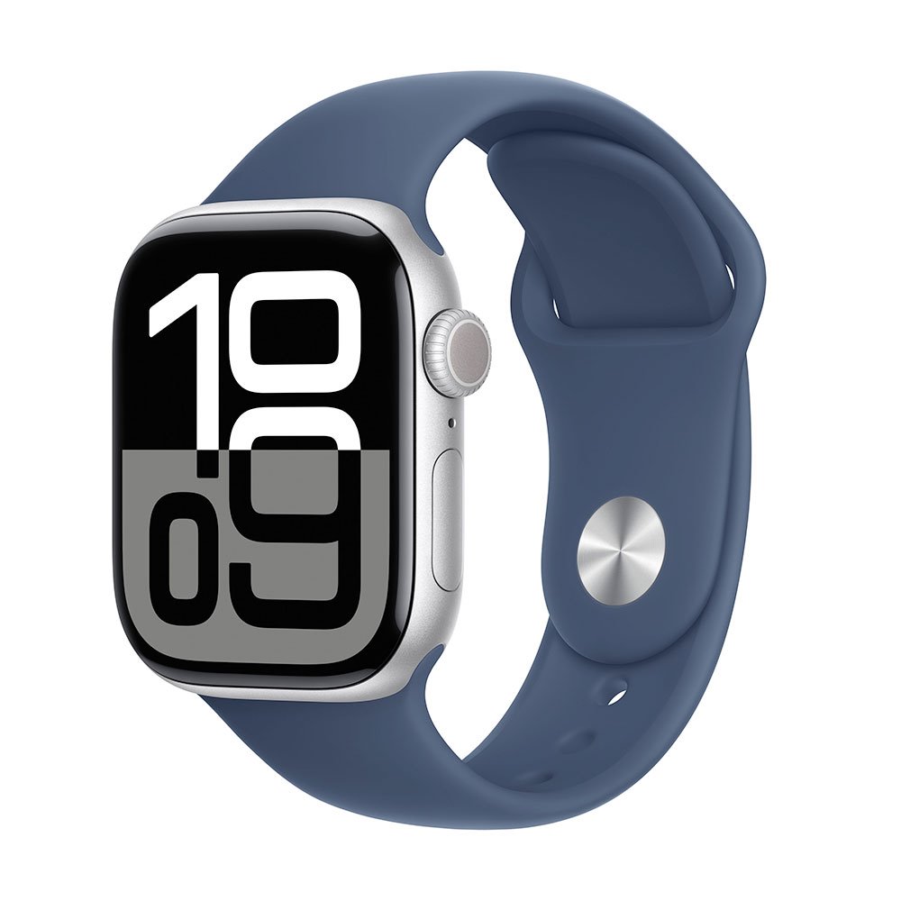 Apple Watch Series 10 GPS + Cellular 42mm Silver Aluminium Case with Denim Sport Band - M/L MWX43QC/A