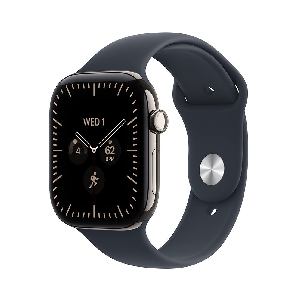 Apple Watch Series 12 GPS + Cellular 42mm Natural Titanium Case with Navy Blue Sport Band - S/M MJGF4RK/A