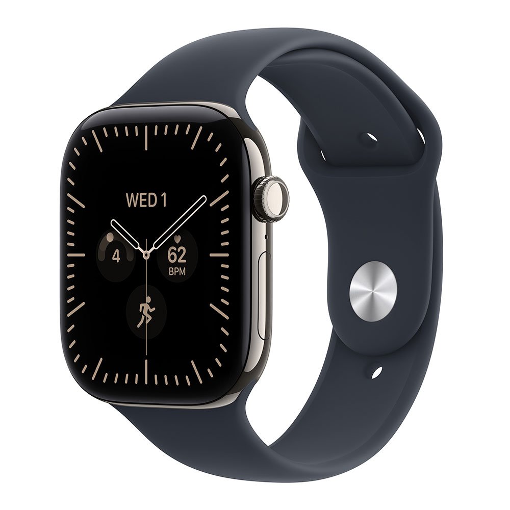 Apple Watch Series 12 GPS + Cellular 46mm Natural Titanium Case with Navy Blue Sport Band - S/M MJGM4RK/A