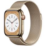 Apple Watch Series 8 GPS + Cellular 41mm Gold Stainless Steel Case with Gold Milanese Loop mnjf3cs/a