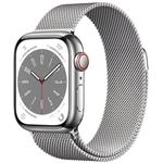 Apple Watch Series 8 GPS + Cellular 41mm Silver Stainless Steel Case with Silver Milanese Loop mnj83cs/a