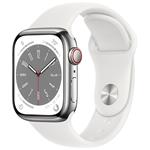 Apple Watch Series 8 GPS + Cellular 41mm Silver Stainless Steel Case with White Sport Band - Regular mnj53cs/a