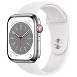 Apple Watch Series 8 GPS + Cellular 45mm Silver Stainless Steel Case with White Sport Band - Regular mnke3cs/a