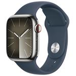 Apple Watch Series 9 GPS + Cellular 41mm Silver Stainless Steel Case with Storm Blue Sport Band - M/L MRJ33QC/A