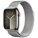 Apple Watch Series 9 GPS + Cellular 41mm Silver Stainless Steel Case with Storm Blue Sport Band - M/L MRJ43QC/A