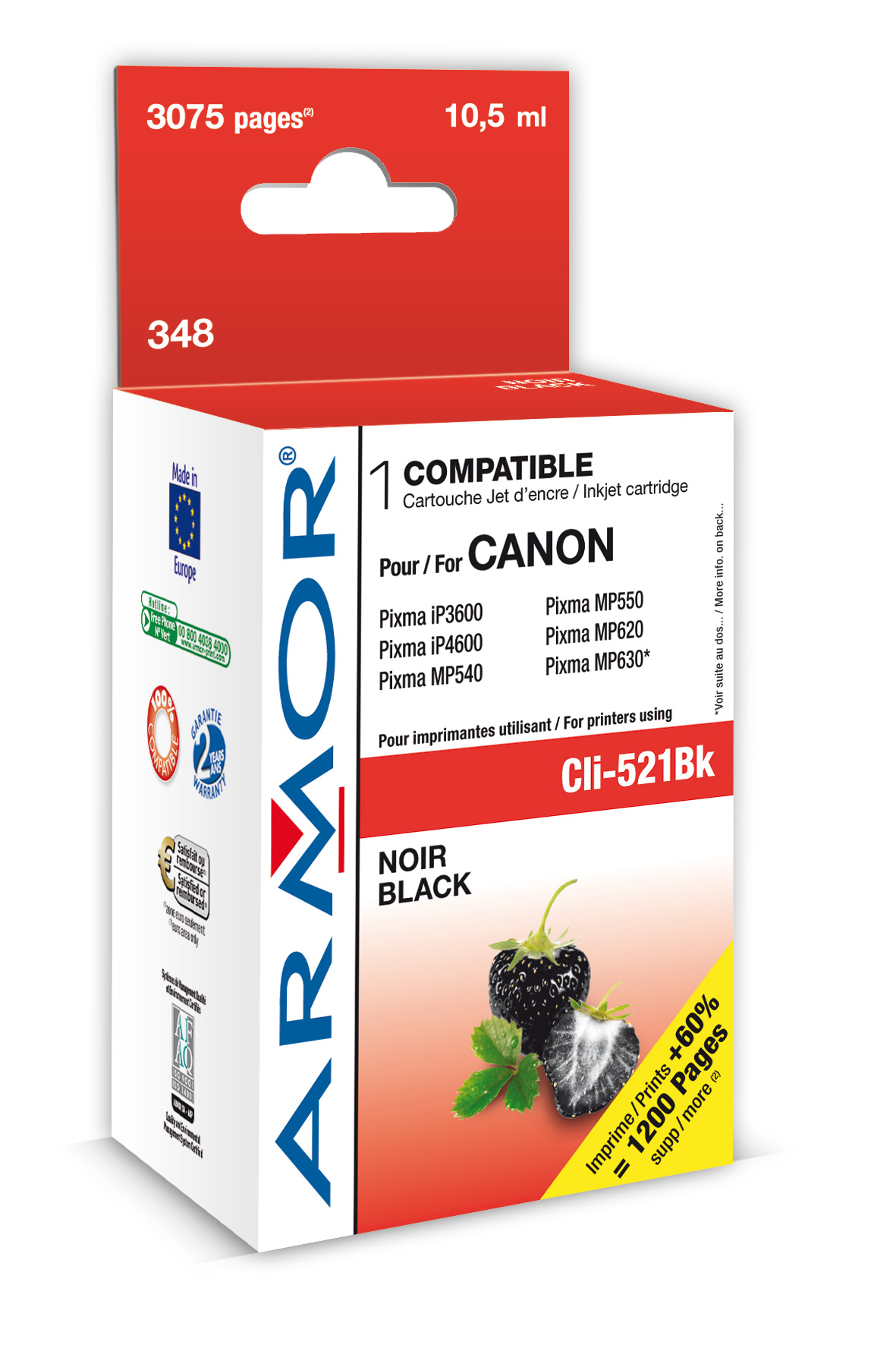 ARMOR cartridge pro CANON iP 3600/4600 Black s čipem (CLI521BK)