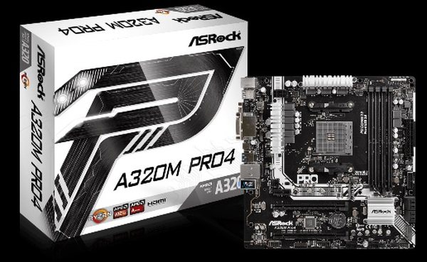 ASRock A320M Pro4 / A320 / AM4 / 4x DDR4 DIMM / 1x M.2 / HDMI / DVI-D / D-Sub / mATX