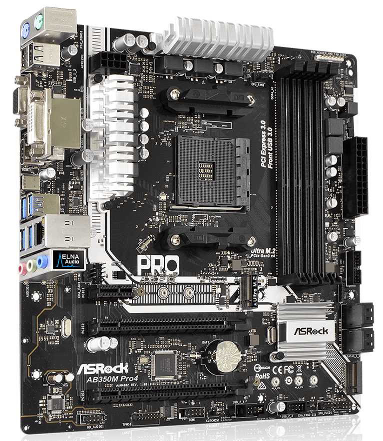 ASRock AB350M Pro4 / AB350 / AM4 / 4x DDR4 / 2x M.2 / 4x SATA III