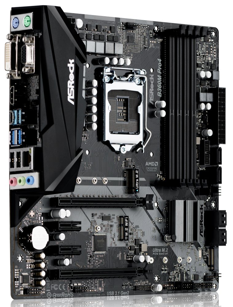 Asrock B360M PRO4 / LGA1151 / B360 / 4x DDR4 DIMM / HDMI / DVI-D / D-Sub / mATX
