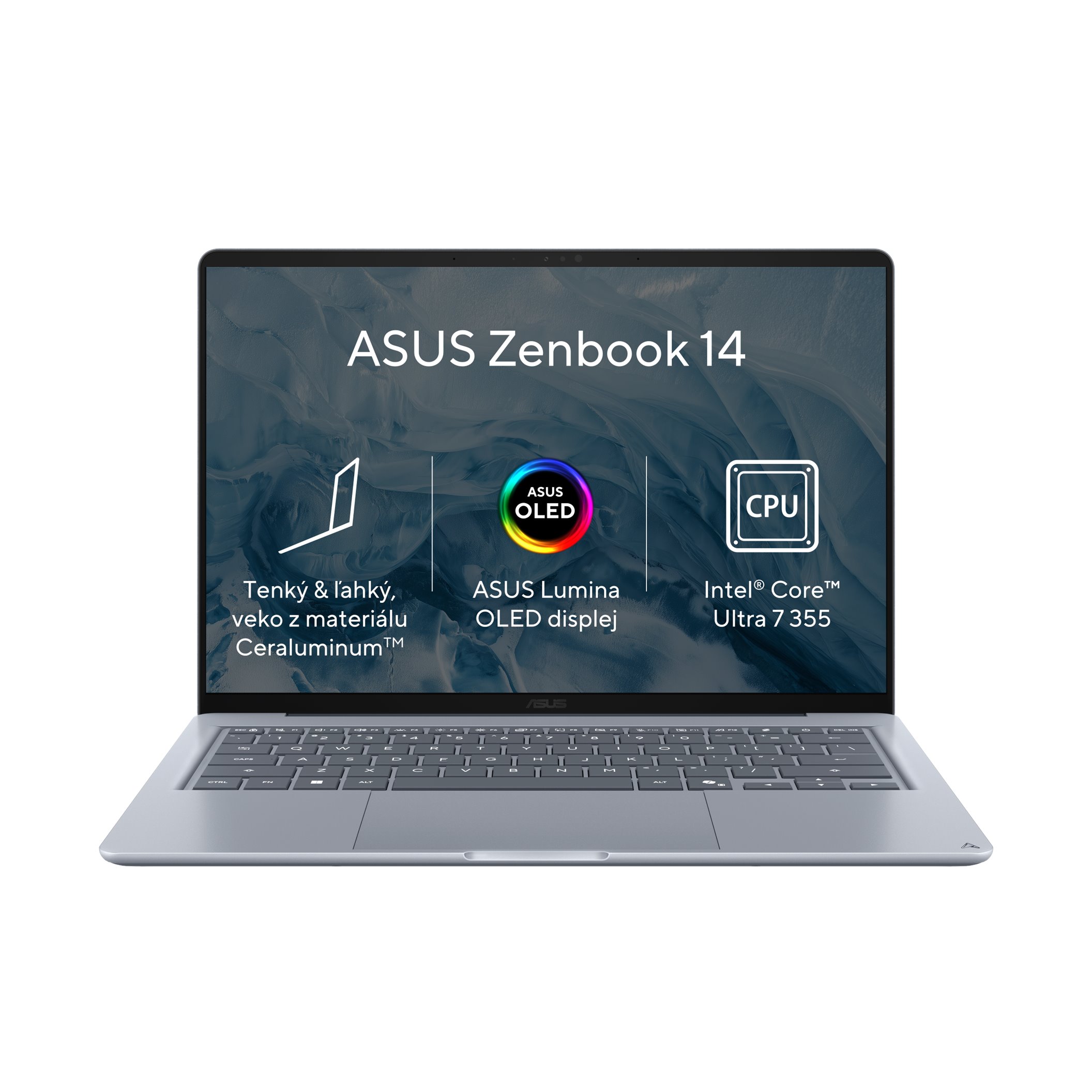 ASUS Zenbook 14 UX3480AA-OLED054W, Intel Ultra 7 355, 14.0˝ 1920x1200 WUXGA, UMA, 24GB, SSD 512GB, W11H, TOPS 50, bez A