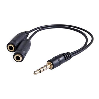 Audio redukcia, Jack (3.5mm) samec 4-pólový - 2x Jack (3.5mm) samica, 0.2 m, stereo, čierna, DOPRED