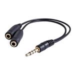 Audio redukcia, Jack (3.5mm) samec 4-pólový - 2x Jack (3.5mm) samica, 0.2 m, stereo, čierna, DOPRED