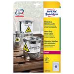 Avery Zweckform etikety 30mm, A4, matné, biele, 48 etikiet, veľmi odolné, balené po 20 ks, L4716-20