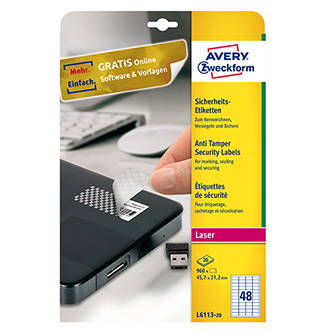 Avery Zweckform etikety 45.7/21.2mm, A4, matné, biele, 960 etikiet, s ochranou proti manipulácii, b L6113-20