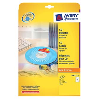 Avery Zweckform etikety na CD 117/41mm, A4, matné, biele, 2 etikety, balené po 25 ks, pre atramento L6015-25