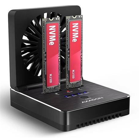 AXAGON ADSA-M2C22, USB-C 20Gbps dokovací stanice pro 2× M.2 NVMe/SATA SSD s funkcí klonování