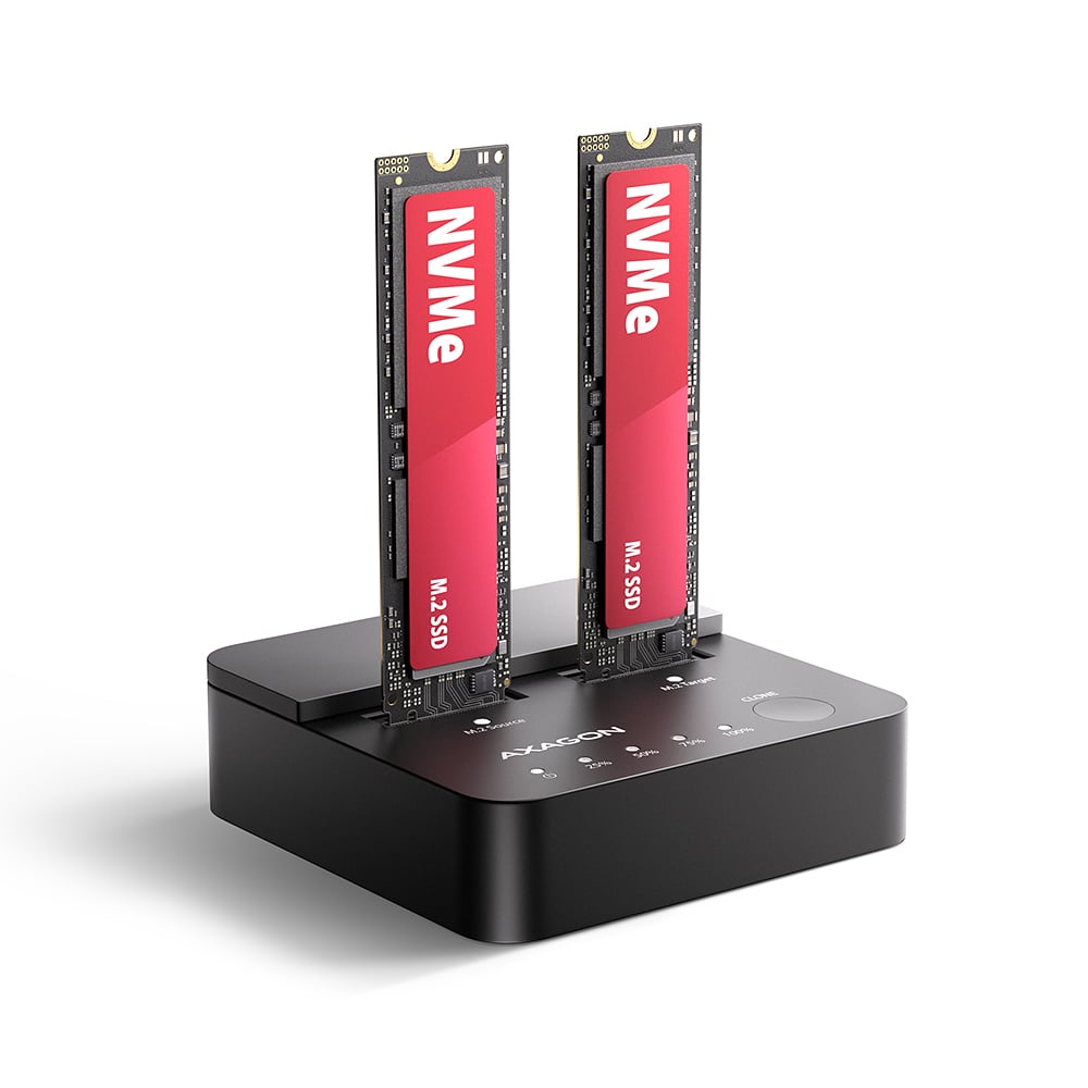 AXAGON ADSA-M2C22L, USB-C 20Gbps dokovacia stanica pre 2x M.2 NVMe SSD s funkciou klonovania