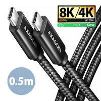 AXAGON BUCM4X-CM05AB NewGEN+ kábel USB-C <-> USB-C, 0.5m, USB4 Gen 3×2, PD 240W 5A, 8K HD, ALU, opletenie, čierny