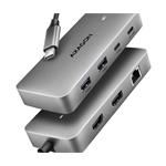 AXAGON HMC-CUB83X2, USB 10Gbps hub, 2x USB-A, USB-C, HDMI & DP 4k/144Hz, RJ-45 GLAN, PD 100W, kabel USB-C 15cm