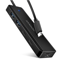 AXAGON HUE-C2C, 4× USB 5Gbps TRAVEL hub, 2× USB-A + 2× USB-C, USB-C napájanie, 19 cm USB-C kábel