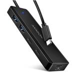 AXAGON HUE-C2C, 4× USB 5Gbps TRAVEL hub, 2× USB-A + 2× USB-C, USB-C napájanie, 19 cm USB-C kábel