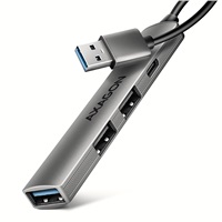 AXAGON HUE-STA, 4x USB ALU STRIP hub, 1x USB-A 5Gbps, 2x USB-A & 1x USB-C 480Mbps, kábel USB-A 12cm