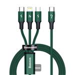 Baseus datový kabel Rapid 3v1 USB-C/microUSB, Lightning, USB-C 1,5m PD 20W zelený 6953156204300