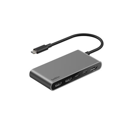 Belkin CONNECT 5v1 USB-C hub s dvojitým USB-C portem – stříbrný AVC022hqSGY
