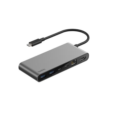 Belkin CONNECT Connect 8v1 USB-C hub s dvojitým USB-C portem – stříbrný INC024hqSGY