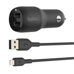 Belkin Duální USB-A nabíječka do auta + 1m lightning kabel, černá CCD001bt1MBK