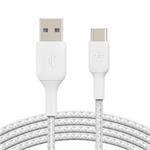 BELKIN kabel oplétaný USB-C - USB-A, 2m, bílý CAB002bt2MWH