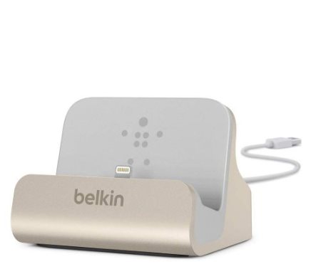 BELKIN Stolní dokovací stanice pro iPhone 5,5c,5s,6,6s, zlatá F8J045BTGLD