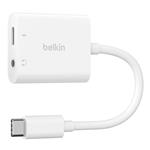 Belkin USB-C adaptér/rozdvojka 1x USB-C M/ 1x USB-C F napájení 60W + 1x 3,5mm jack, bílá NPA004btWH