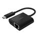 Belkin USB-C adaptér s ethernetem + 60W napájení, černá INC001btBK