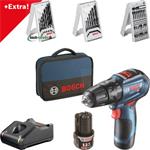 BOSCH Set GSB 12V-30 s 2 Ah + 2 Ah aku + 39 ks príslušenstva + taška 06019G9101