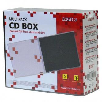 Box na 1 ks CD, priehľadný, čierny tray, Logo, 10,4 mm, 5-pack 42250