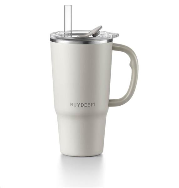 BUYDEEM Termo hrnček so slamkou 700 ml, model DS57, farba ovsená biela DS57-OW