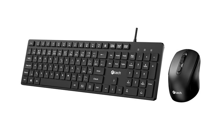 C-TECH KBM-108, drátový combo set s myší, multimediální,nízkoprofilové klávesy, USB, CZ/SK KBM-108-BL