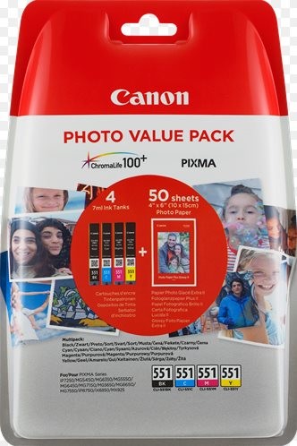 Canon CLI-551XL C/M/Y/BK Photo Value Pack - 4-balení - 11 ml - černá, žlutá, azurová, purpurová - o 6443B006
