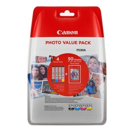 Canon CLI-571 XL C/M/Y/BK Photo Value Pack - 4-balení - 11 ml - černá, žlutá, azurová, purpurová - 0332C005