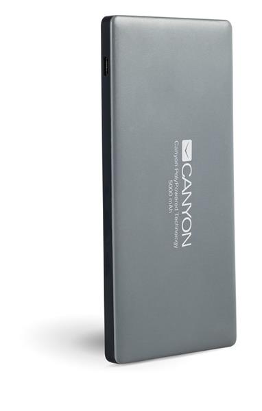 Canyon CNS-TPBP5DG ultratenká polymérová pohotovostná externá batéria s nabíjačkou , 5.000 mAh, , Dual USB, tmavo-šedá