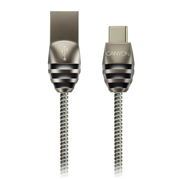 Canyon CNS-USBC5DG, 1m kábel USB-C / USB 2.0, 5V/2A, priemer 3,5mm, metalicky opletený, tmavo-šedý