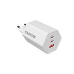 Canyon Hexagon 65, vysokorýchlostná univerzálna nabíjačka do steny, 2x USB-C 65W PD, 1x USB-A 18W, biela CND-CHAHEX65W