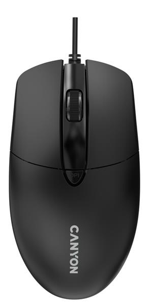 Canyon OnClick 5N, káblová symetrická optická myš, USB, 1600 dpi, 4 tlačidlá, čierna