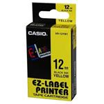 Casio originál páska do tlačiarne štítkov, Casio, XR-12YW1, čierny tlač/žltý podklad, nelaminovaná,