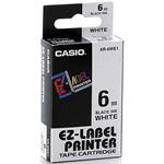 Casio originál páska do tlačiarne štítkov, Casio, XR-6WE1, čierny tlač/biely podklad, nelaminovaná,