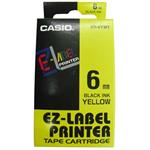 Casio originál páska do tlačiarne štítkov, Casio, XR-6YW1, čierny tlač/žltý podklad, nelaminovaná,