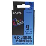 Casio originál páska do tlačiarne štítkov, Casio, XR-9BU1, čierny tlač/modrý podklad, nelaminovaná,