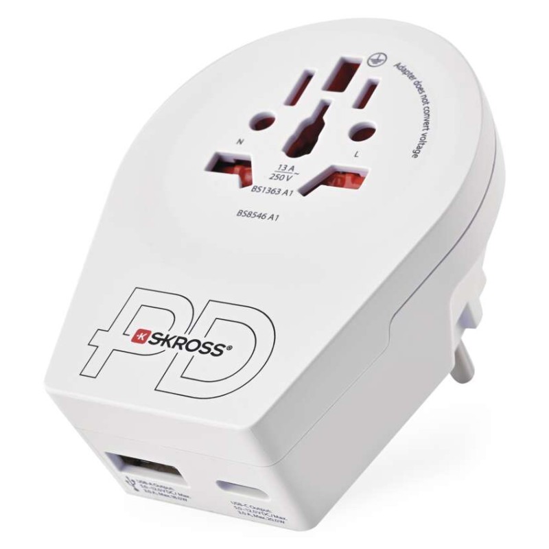 Cestovný univerzálny adaptér pre cudzincov do strednej Európy, 1×USB-C, 1×USB-A 8592920158821