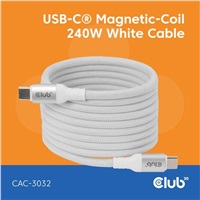 Club3D Kabel magnetický USB-C, 240W PD3.1, 480 Mbps, 2m, bílá CAC-3032